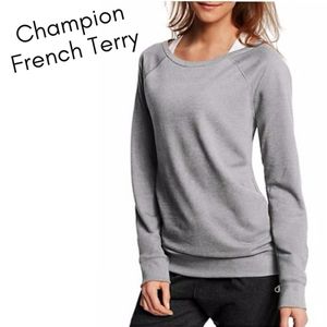 Champion Wm's Heather Grey French Terry Boatneck Sweatshirt Long Relaxed Fit MD